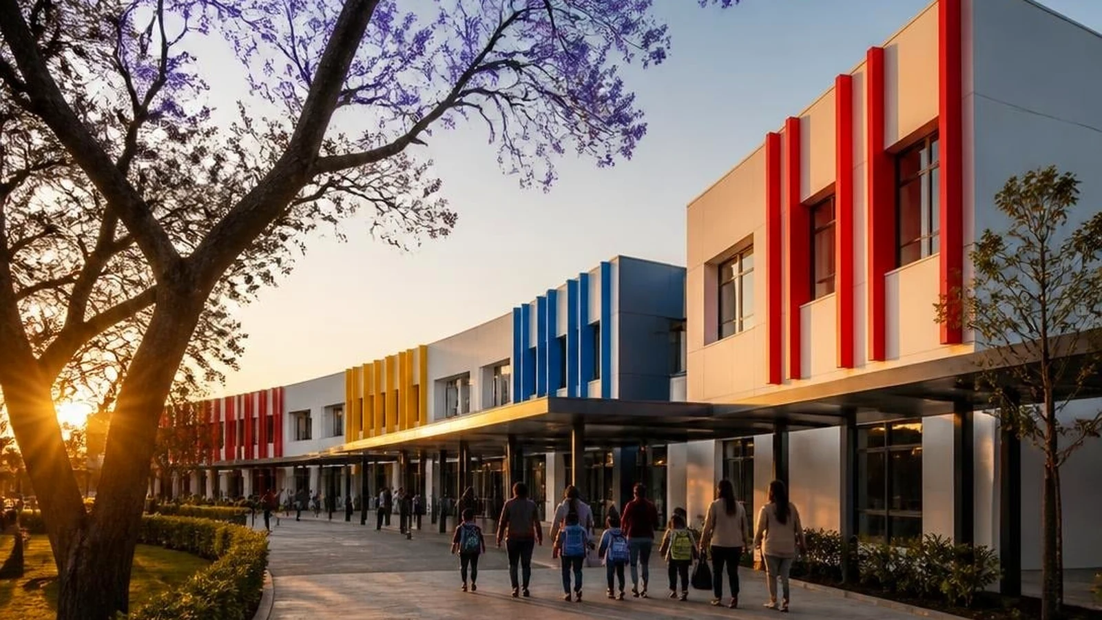 Ilustración de un campus escolar de la zona